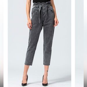 Gray wash paperbag mom jeans